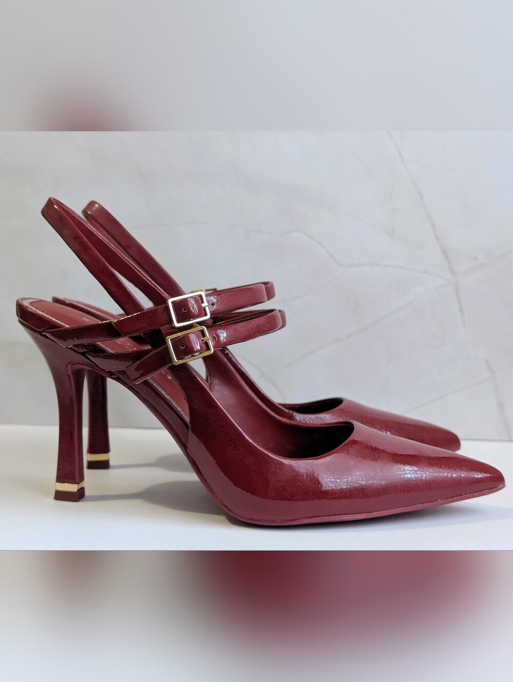 Kenneth Cole Raquel Slingback Pumps Wine Red Patent Heels Size 8 NIB